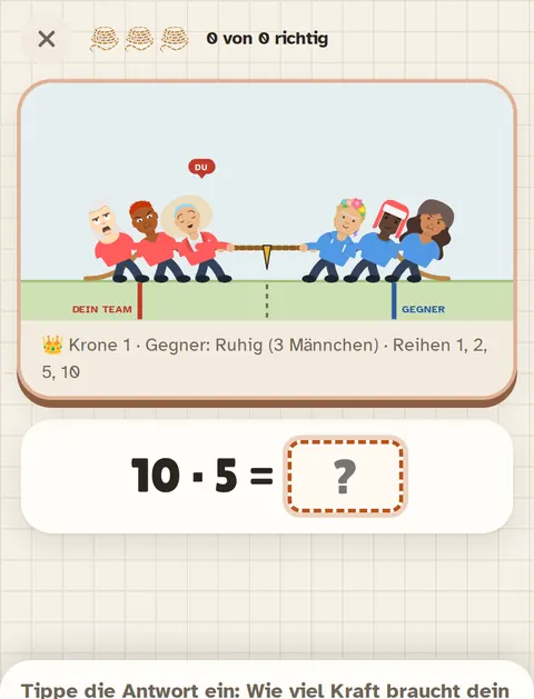 Malmark: Tauziehen zwischen zwei Teams, darunter die Aufgabe 10 · 5.