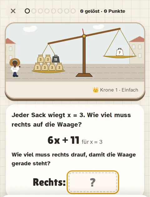Termheim: eine Marktwaage mit Säcken und Gewichten.